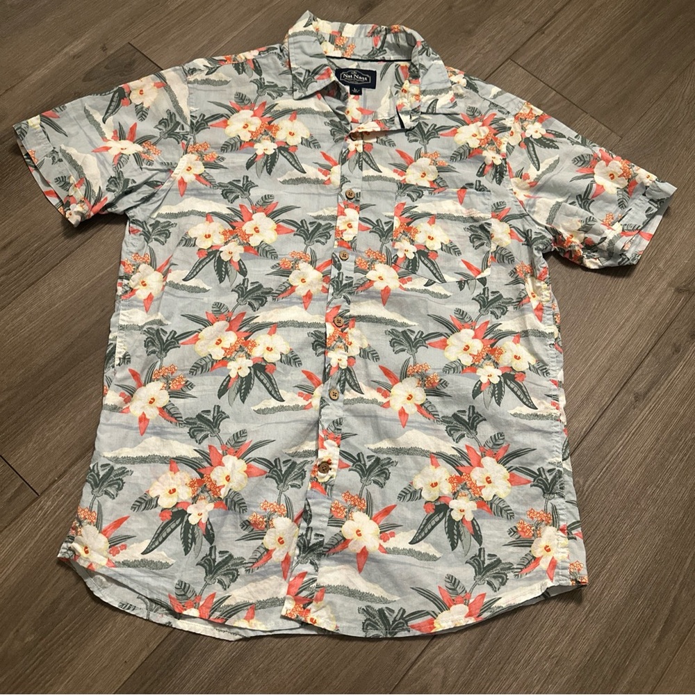 Nat Nast Luxury Shirt Men Large Multi Floral Cardinal Hawaiian Short Sleeve